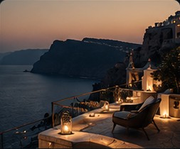 A private coastal terrace at dusk